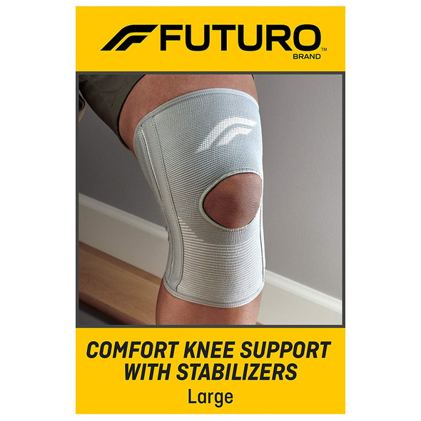 Futuro - 70005242170 FUTURO Comfort Knee Support with Stabilizers, Ideal for Sprains, Strains, and General Support, Breathable, Large grey