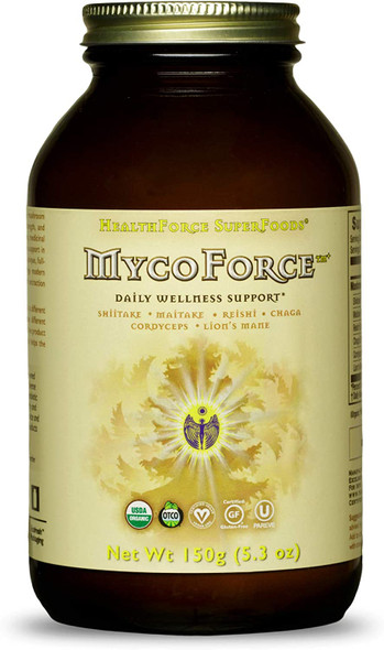 HealthForce SuperFoods MycoForce Immunity Powder - 150 Grams - Shiitake, Maitake, Reishi & Chaga Mushroom Supplement - Immune Booster - Organic, Vegan, Gluten Free - 100 Servings