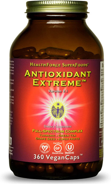 HealthForce SuperFoods Antioxidant Extreme - 360 Vegan Capsules - All Natural Turmeric Root Complex, Anti Inflammatory - Kosher, Gluten Free - 180 Servings