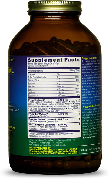 HealthForce SuperFoods Vitamineral Green - 400 VeganCaps - Pack of 2 - All-Natural Green Superfood Complex - Vitamins, Minerals, Amino Acids & Protein - Vegan, No Gluten - 100 Total Servings