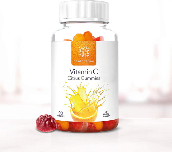 Healthspan Vitamin C Citrus Gummies | 90 Gummies | 100% NRV Vitamin C | Boosts Immunity & Contributes to Normal Collagen Formation | Citrus Flavoured | No Added Sugar