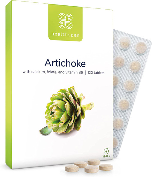 Healthspan Artichoke Extract 360mg (120 Tablets) | High Strength Vegan Artichoke Tablets with 7.2mg of Cynarin | with Calcium, Folate & Vitamin B6 | Supports Digestive Health | Vegan