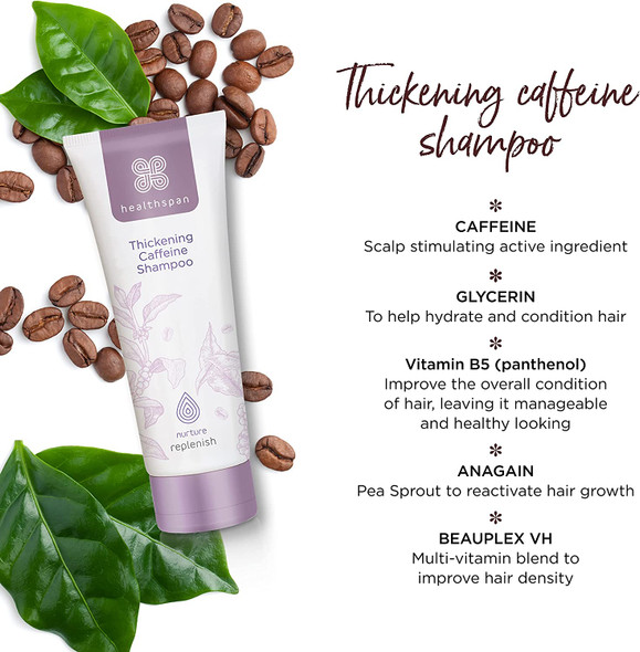 Healthspan Caffeine Shampoo (200ml) | For during and after the menopause | With AnaGain to promote healthy hair growth | Vitamins B, C & E | Lavender & Mint