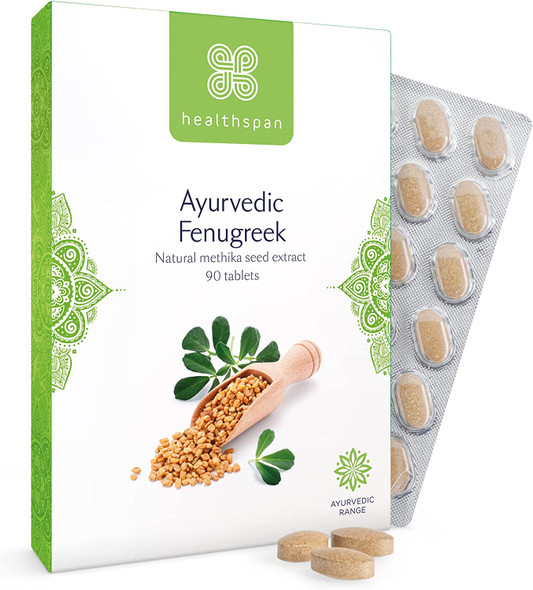 Healthspan Ayurvedic Fenugreek Tablets | 90 Tablets | 500mg Seed Extract Per Tablet | Added Chromium & Zinc | Maintain Blood Sugar Levels | Vegan