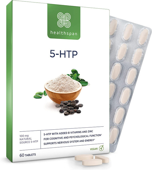 Healthspan 5-HTP 100mg | 60 Tablets | with Vitamin C | Zinc | Vitamin B6 | Vitamin B3 | Biotin | Folic Acid | Vegan
