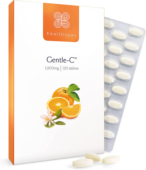 Healthspan Gentle Vitamin C 1,000mg | 120 Tablets | 1,000% NRV | Stomach Friendly Calcium Ascorbate | Immune & Joint Health | Vegan