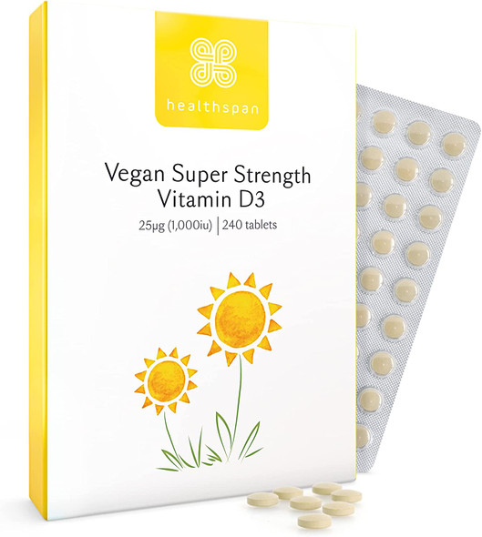 Healthspan Vegan Vitamin D3 1,000iu | 240 Tablets | Immune Support | 25ug Vitamin D | Healthy Muscles, Bones & Teeth | Vegan