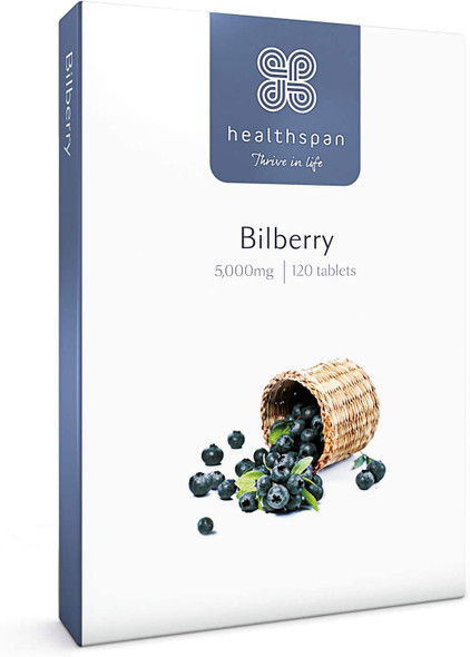 Healthspan Bilberry | 120 Tablets | Naturally Sourced | Vitamin B2 | Fresh Bilberries | Vegan