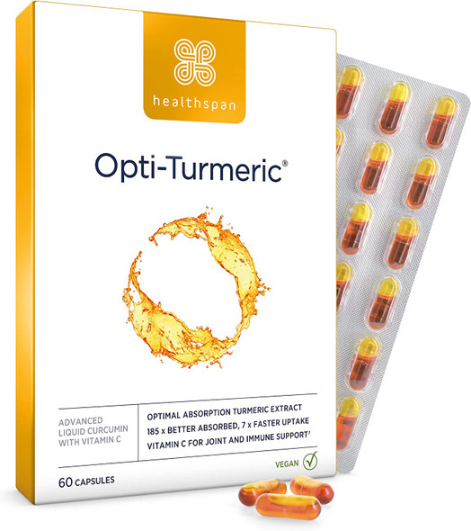 Healthspan Opti-Turmeric (60 Capsules) | High Strength 500mg Liquid Curcumin | Supports Cartilage Formation | Immune Health | 185 Times Better Absorbed & 7 Times Faster Acting Than Standard Turmeric