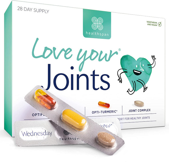 Healthspan Love Your Joints Multivitamin | 28 Day Supply | Support Healthy Cartilage, Bone & Muscle Function | Optiflex Glucosamine | Opti-Turmeric | Joint Complex | Vitamin C & D3 | Vegan