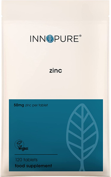 INNOPURE Zinc Tablets 50mg - One a Day (120 Tablets) High Strength Supplement, Vegan Society Approved, UK Made