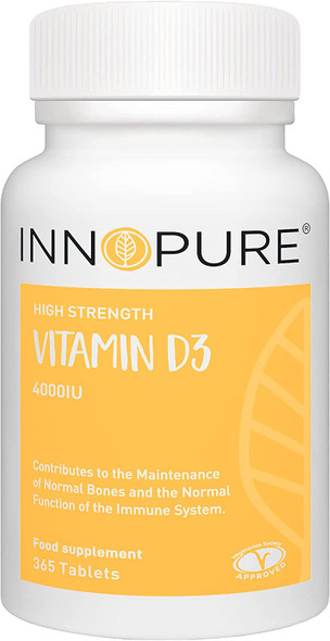 INNOPURE Vitamin D Tablets 4000 IU - High Strength D3 Supplement - 365 Tablets, 1 Year Supply - Vegetarian Society Approved - Made in the UK
