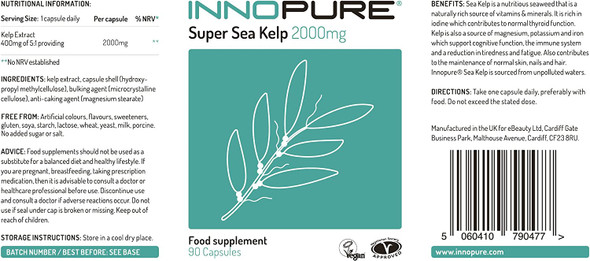INNOPURE Sea Kelp Double Strength 2000mg - Vegan, Vegetarian Society Approved - 3 Month Supply