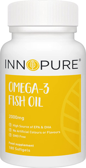 INNOPURE Omega 3 Fish Oil Capsules - 2000mg per Daily Dose Providing EPA & DHA, 180 Softgels - Made in The UK