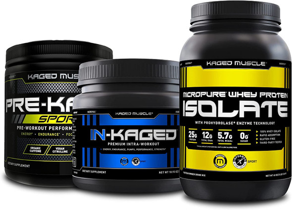 Kaged Muscle Ultimate Workout Bundle, Includes Pre-Workout, Intra-Workout, Whey Protein, (Mango Lime, Cherry Lemonade, Chocolate Peanut Butter)