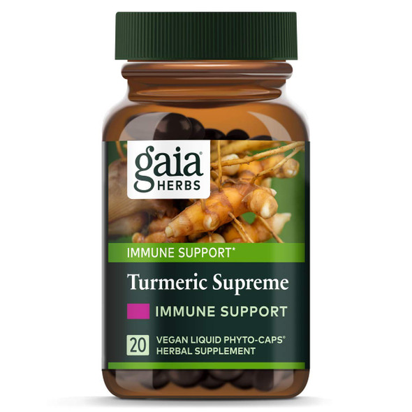 Gaia Herbs, Turmeric Supreme Immune A.S.A.P, Turmeric Curcumin Immune Support with Echinacea, Sambucus Black Elderberry, Ginger Root, Vegan Liquid Capsules, 20 Count