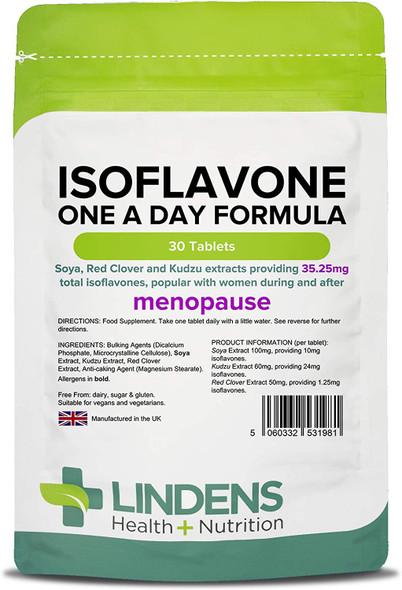 Lindens SOYA Isoflavones | 30 1-A-DayTablets | Red Clover, Kudzu, Menopause, Hormone Balance | Vegan Formula (1 Months Supply) | Made in The UK, Letterbox Friendly