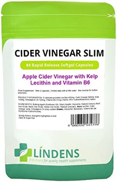 Lindens Apple Cider Vinegar 3 Pack 252 Capsules Lecithin B6 Kelp Rapid Release