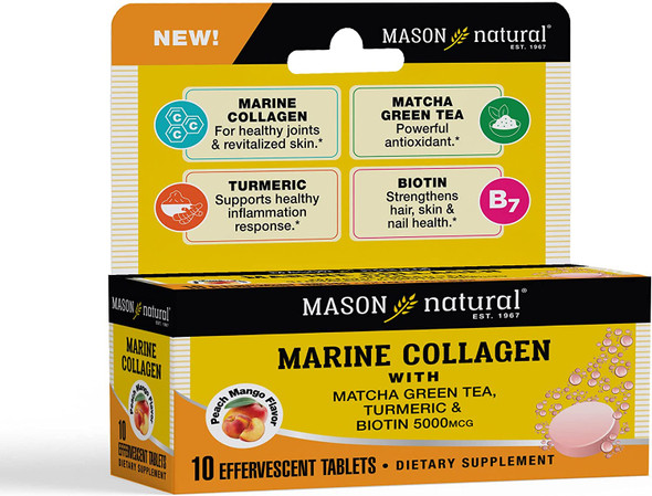 Mason Natural Marine Collagen with Matcha Green Tea, Turmeric and Biotin - Healthy Hair, Skin and Nails and Joints, Powerful Antioxidant, 10 Effervescent Tablets