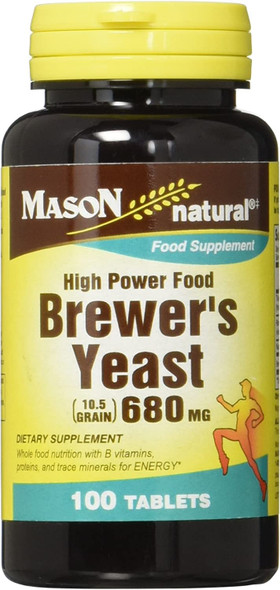 Mason Natural Brewers Yeast 680 mg with B Vitamins and Niacinamide - Healthy Nerve and Muscle Function, Improved Overall Health, 100 Tablets