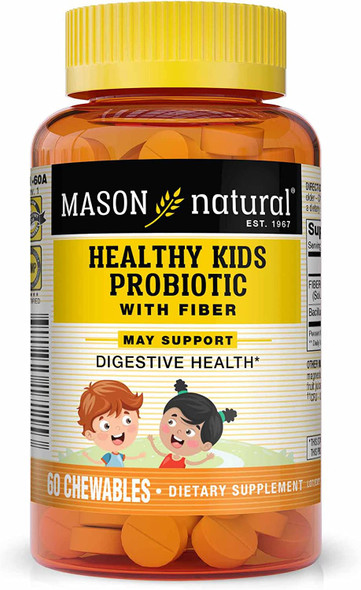 Mason Natural Healthy Kids Probiotic With Fiber - Healthy Digestive Function, Improved Gut Health, 60 Chewables