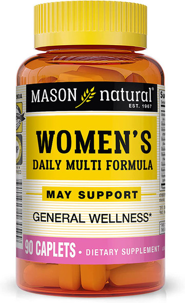 Mason Natural Women'S Daily Multi Formula With 21 Essential Vitamins And Nutrients, Supports General Wellness And Overall Health, 90 Caplets