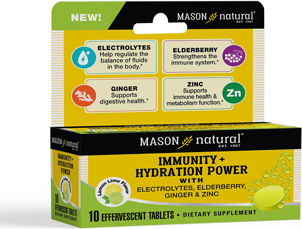 Mason Natural Immunity and Hydration Power with Electrolytes, Elderberry, Ginger and Zinc - Immune System Booster, Nutritious Hydration, 10 Effervescent Tablets