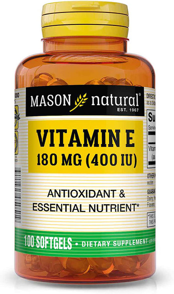 Mason Natural Vitamin E 180 Mg (400 Iu) - Antioxidant And Essential Nutrient, Healthy Immune System, Skin And Eyes, Whole Body Supplement, 100 Softgels