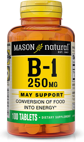 Mason Natural, Vitamin B-1 Thiamine Tablets, 250 Mg, 100-Count Bottle, Dietary Supplement Supports Energy Production and Healthy Metabolism, Helps Break Down Fats and Protein