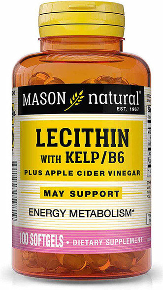 Mason Natural Lecithin With Kelp/Vitamin B6 Plus Apple Cider Vinegar - Dual Action Formula, Healthy Energy Metabolism, Promotes Liver And Reproductive Health, Promotes General Wellness, 100 Softgels