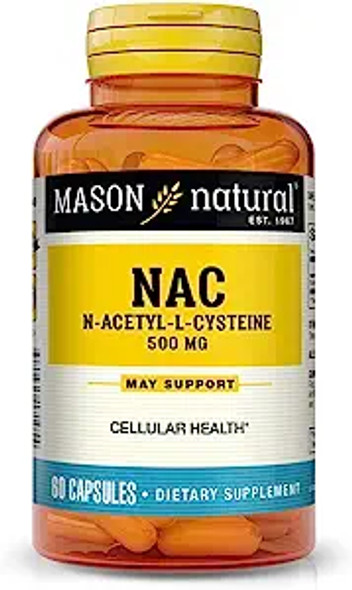 Mason Natural Nac N-Acetyl L-Cysteine 500 Mg - Supports Cellular Health, Immune System Booster, For General Wellness, 60 Capsules