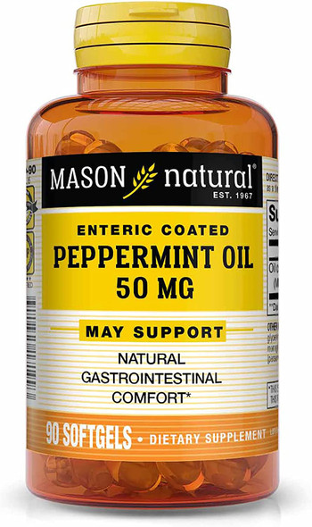 Mason Natural Peppermint Oil 50 mg"Enteric Coated" - Natural Gastrointestinal Comfort, Supports a Healthy Gut, Bowel Soothing Dietary Supplement, 90 Softgels