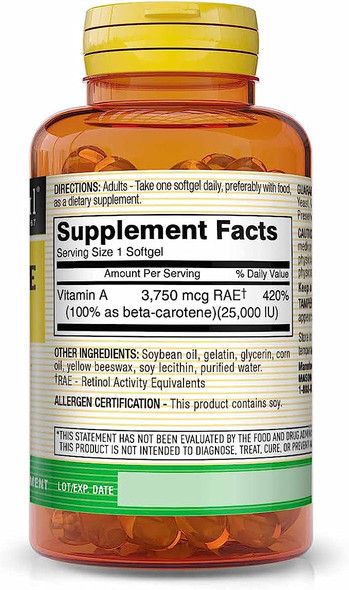 Mason Beta Carotene 25,000 Iu Softgels 100 Per Bottle