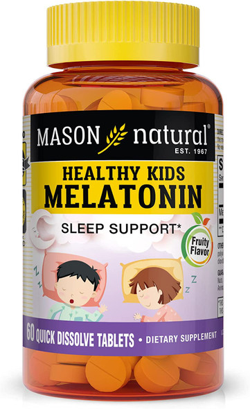 Mason Natural Healthy Kids For Children, Supports A Healthy Sleep, Fast Acting, Fruit Flavored, 60 Quick Dissolve Tablets
