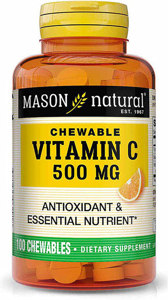 Mason Natural Vitamin C 500 Mg (As Ascorbic Acid) - Supports Healthy Immune System, Antioxidant And Essential Nutrient, Orange Flavor, 100 Chewables