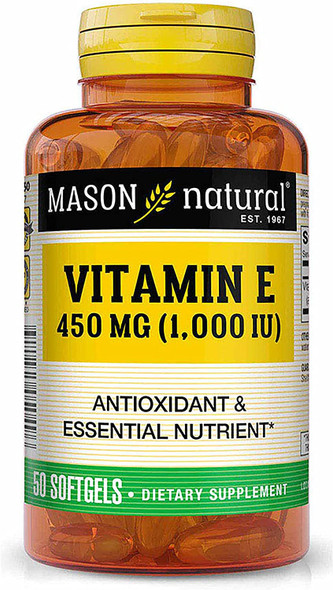 Mason Natural Vitamin E 450 Mg (1,000 Iu) - Antioxidant And Essential Nutrient, Healthy Immune System, Skin And Eyes, Whole Body Supplement, 50 Softgels