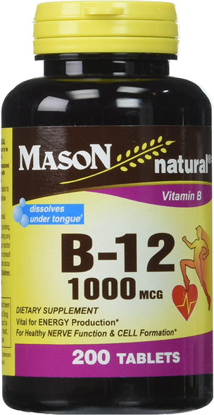 Mason Vitamins B 12 1000 Mcg Dissolves Under Tongue Tablets, 200 Count