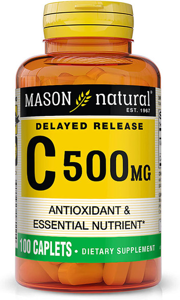 Mason Natural Vitamin C 500 Mg Delayed Release - Formula For All Day Antioxidant Protection, Promotes Healthy Immune System And Cell Support, 100 Caplets