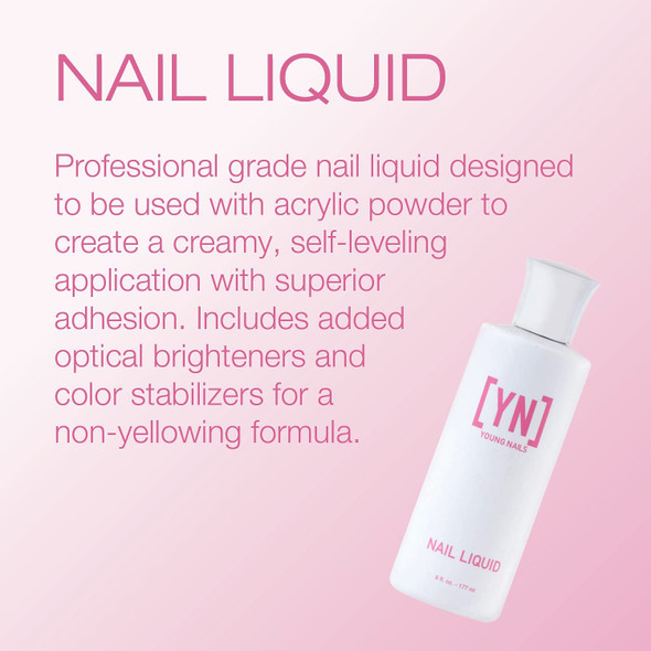 Young Nails Nail Liquid. Professional Grade Monomer. Use with Nail Powder for Acrylic Nails At Home. Low Odor, Mess + MMA Free, Non-Yellowing Nail Liquid
