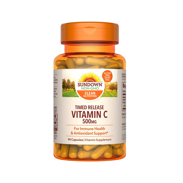 Sundown Vitamin C 500Mg Time Release Capsules For Immune Support, Unflavored, 90 Capsules (Pack Of 3)