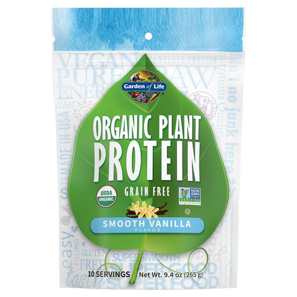 Garden of Life Organic Plant Protein Smooth Vanilla Powder, 10 Servings - Vegan, Grain Free & Gluten Free Plant Based Protein Shake with 1 Billion CFU Probiotics & Enzymes, 15g Protein