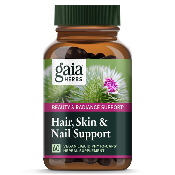 Gaia Herbs Hair, Skin & Nail Support, Vegan Liquid Capsules, 60 Count - Growth Nutrients & Antioxidants to Support a Natural Glow