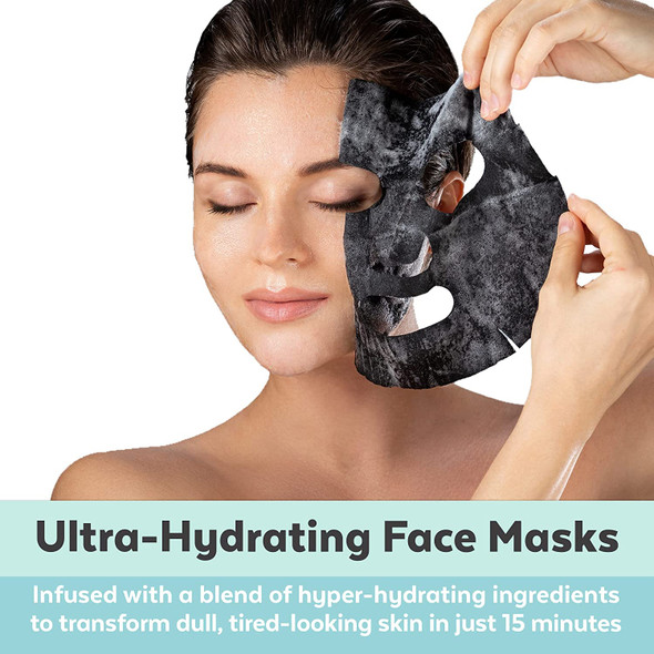 Viva Naturals Charcoal Face Mask Set 8 Pack- Collagen & Hyaluronic Acid Facial Mask for Skin Care Moisturize and Brighten with 4 Sheet Mask Varieties