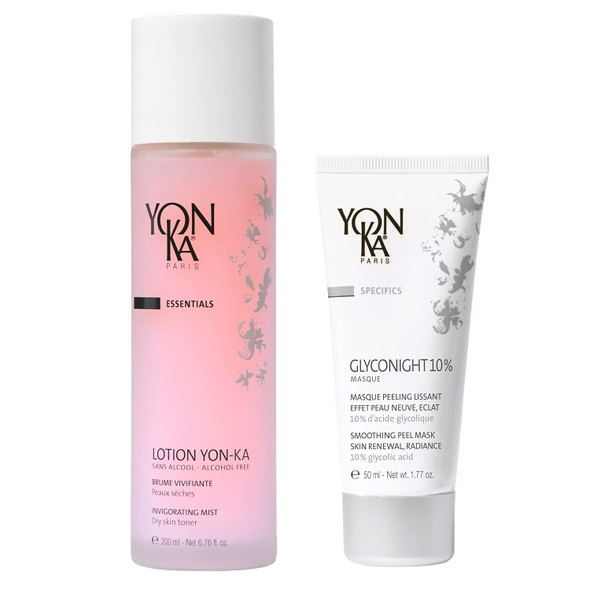 Yonka Hydrating and Repairing Skincare Set, Lotion PS Toner for Dry or Sensitive Skin and Glyconight Peel Mask for Skin Renewal, Wrinkles and Pore Reduction