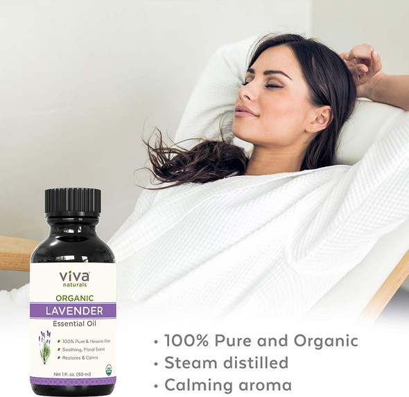Organic Lavender Essential Oil for Diffuser (1 oz) - 100% Pure Natural Lavender Oil, Steam Distilled Lavendar Oil Perfect for DIY Soap Making, Home Cleaning Recipes, Body Oils and Lotions (30 mL)