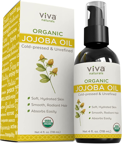 Jojoba Oil Organic Cold Pressed Unrefined - 100% Pure Jojoba Oil for Skin, Natural Face Moisturizer and Hair Moisturizer, USDA Certified Organic Face Oil for Skin Care DIY, 4 fl. oz