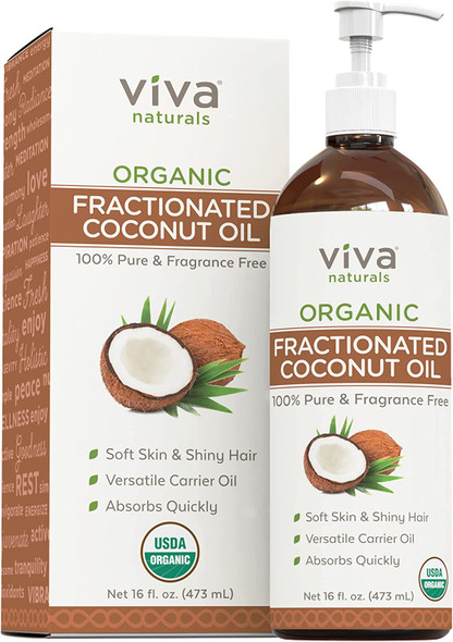 Organic Fractionated Coconut Oil 16oz- Moisturizing Hair & Body Oil, Carrier Oil