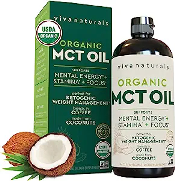 Viva Naturals Organic Mct Oil For Keto Coffee (32 Fl Oz) - Best Mct Oil Supplement To Support Energy And Mental Clarity, Usda Organic, Non-Gmo And Paleo Certified & Keto Friendly