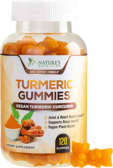 Turmeric Gummies with Black Pepper for Best Absorption, Joint & Heart Support, Natural Immune Support, Nature's Turmeric Supplement, Vegan Friendly Vitamins for Men and Women - 120 Gummies