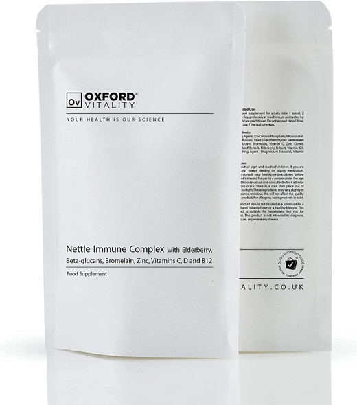 Nettle Immune Complex Tablets | with Elderberry, Beta-Glucans, Bromelain and Added Vitamins | Oxford Vitality (365)